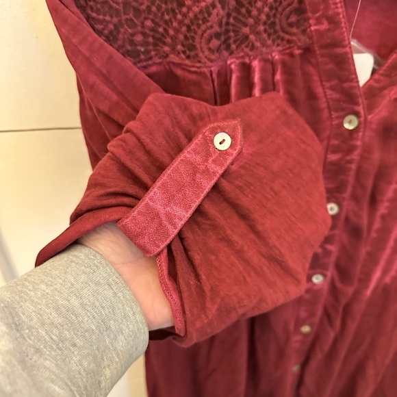 GREAT NW INDIGO M blouse red viscose Shabby chic Coastal grandma casual bohemian - Picture 4 of 12